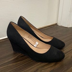 Black suede wedges